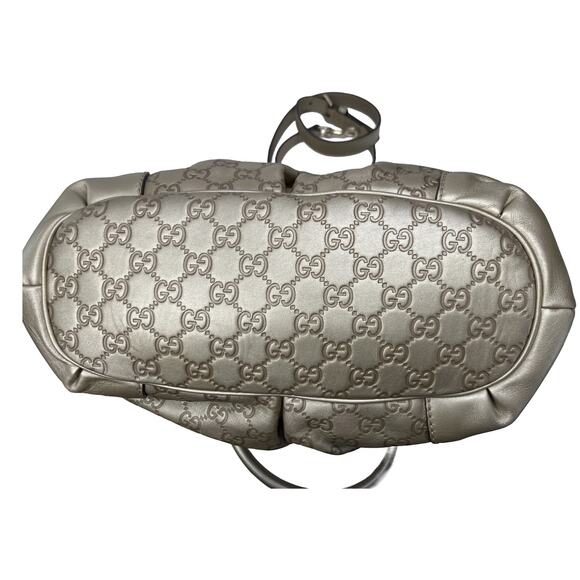 GUCCI Gold Metallic Leather GG Sukey Satchel Shoulder Crossbody Made In Italy - Picture 12 of 15